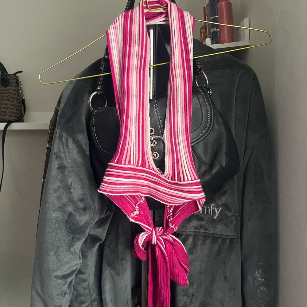 Pink and White Striped Halter Top